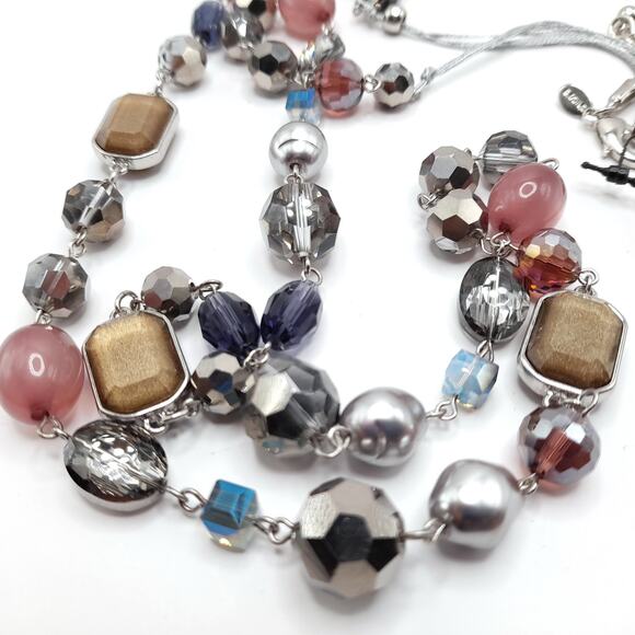 Chico’s Multi Strand Beaded Necklace NWT Silver Tone Mixed Beads 44 Inch - Picture 4 of 9